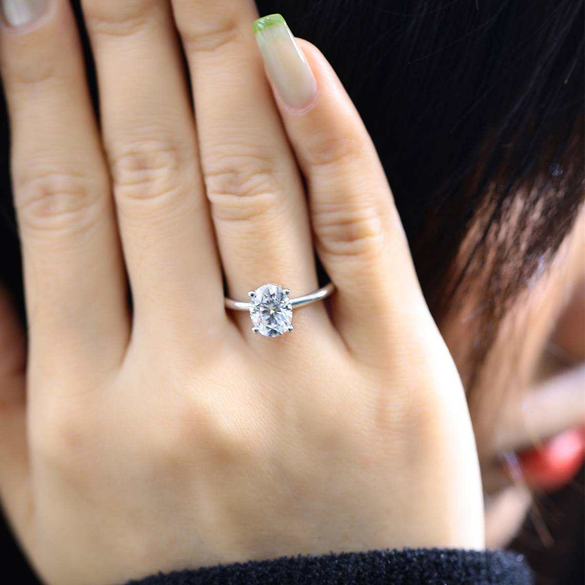 Classic egg shaped S925 silver plated platinum moissanite diamond women's ring 2.0 carats D-grade